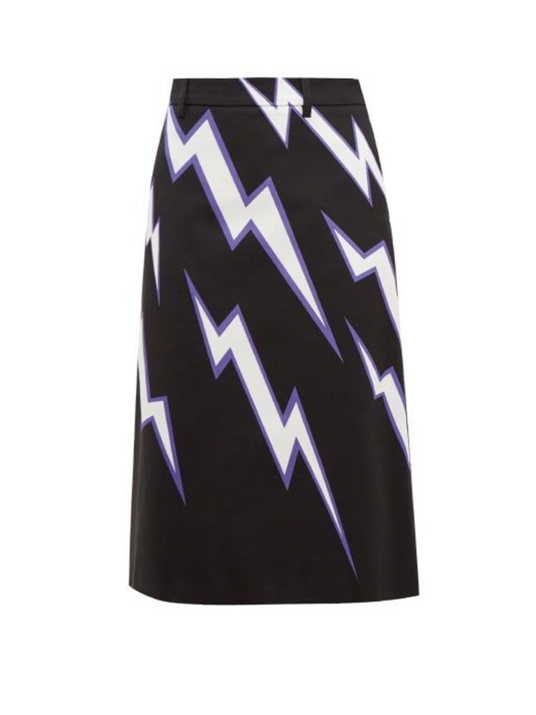 Prada - Lightning Bolt-print Cotton-poplin Skirt - Womens - Black Multi