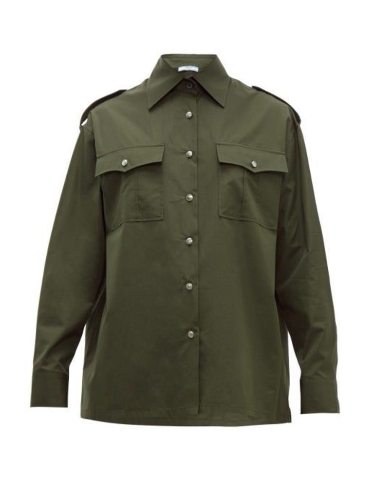 Prada - Flap-pocket Cotton-poplin Shirt - Womens - Green