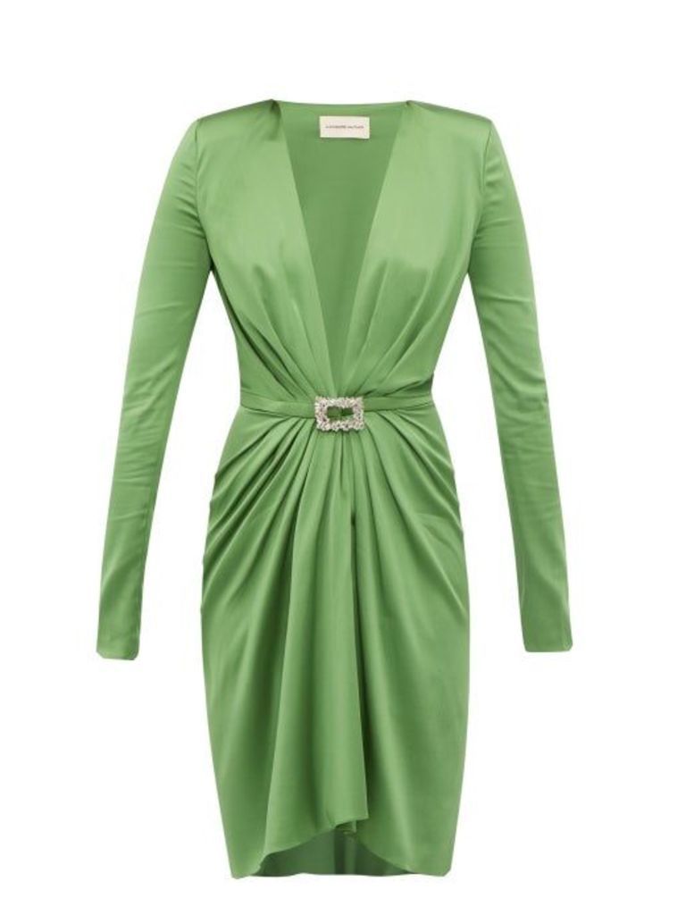 Alexandre Vauthier - Crystal-buckle Silk-blend Charmeuse Mini Dress - Womens - Green