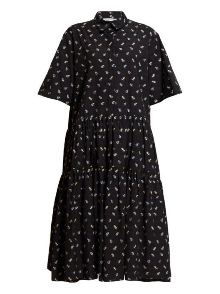 Cecilie Bahnsen - Primrose Tiered Floral Jacquard Cotton Shirtdress - Womens - Black Blue