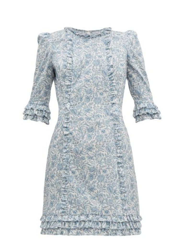 The Vampire's Wife - Cate Mini Floral-print Cotton Dress - Womens - Blue White