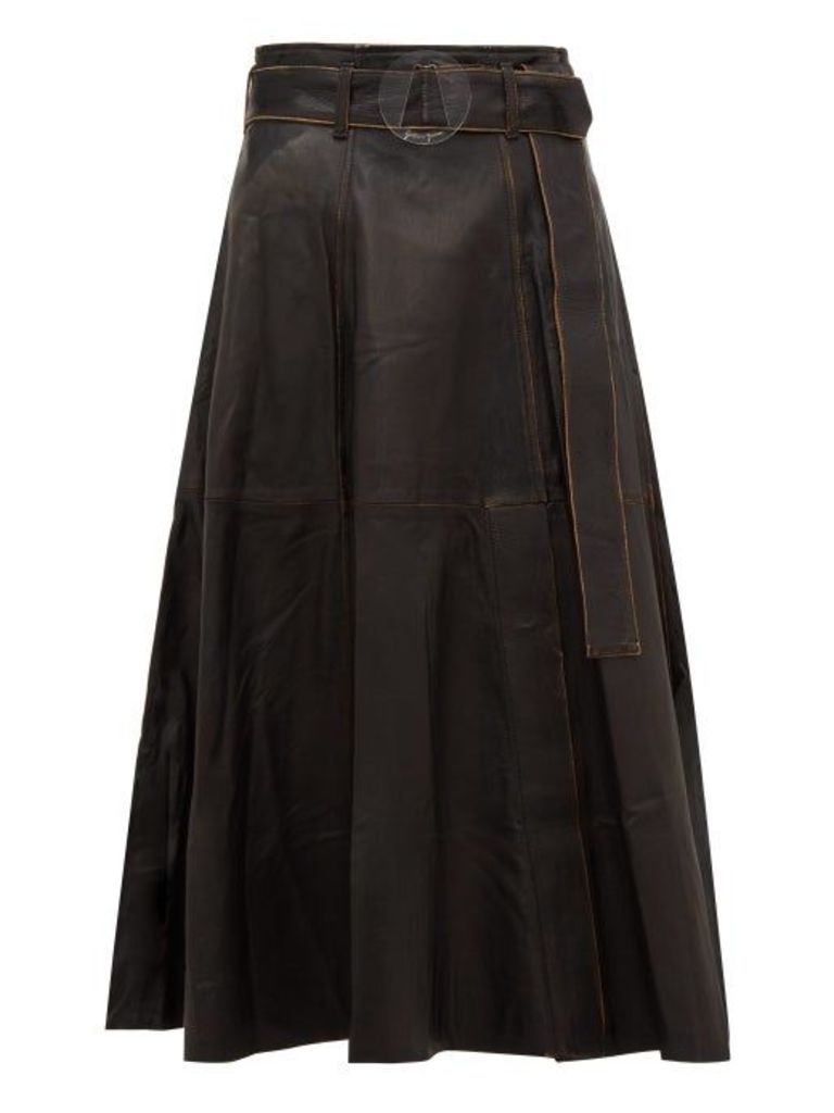 Golden Goose - Akemi Belted A-line Leather Midi Skirt - Womens - Black