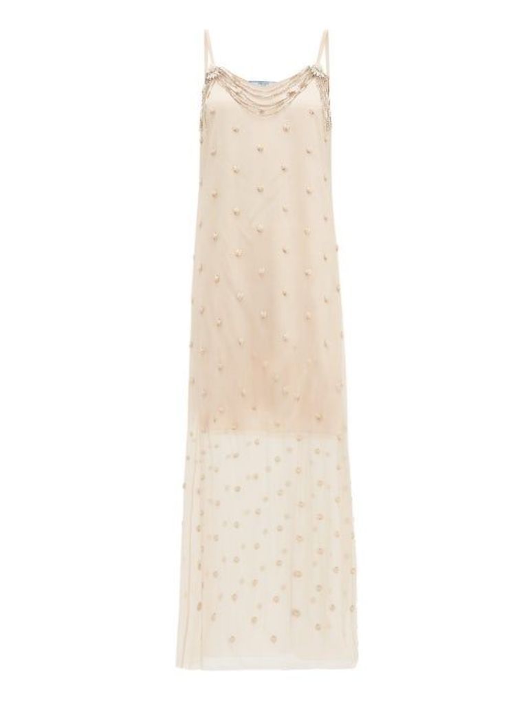 Prada - Crystal-embellished Silk-chiffon Dress - Womens - Beige