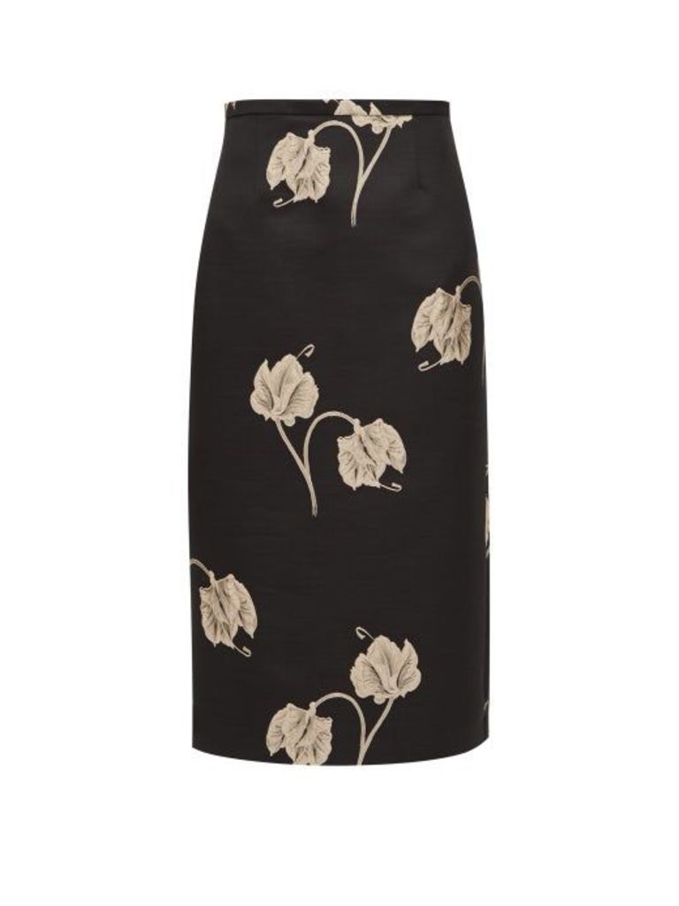 Rochas - Oncidium Embroidered-orchid Pencil Skirt - Womens - Black