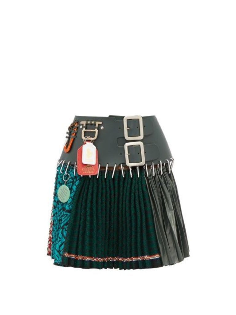 Chopova Lowena - Leather-panel Recycled Wool-blend Skirt - Womens - Green
