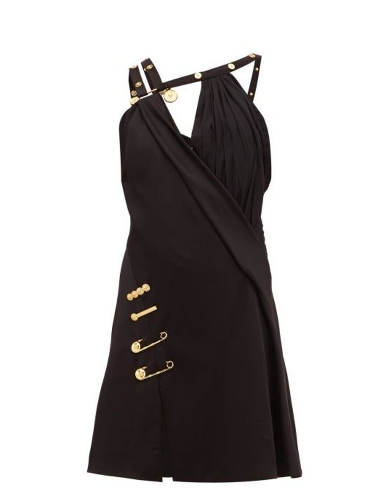 Versace - Baroque Safety-pin Draped-satin Mini Dress - Womens - Black Multi