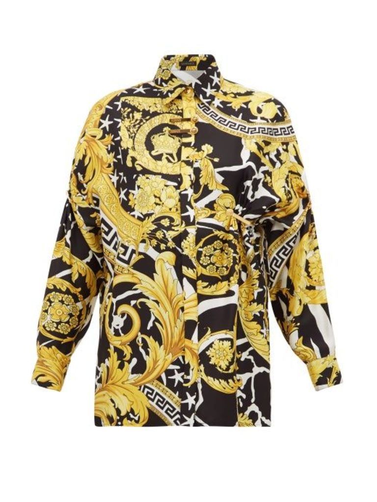 Versace - Baroque-print Silk-twill Shirt - Womens - Black Gold