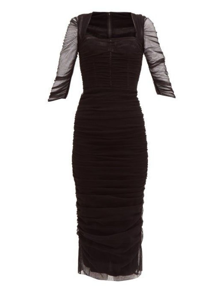 Dolce & Gabbana - Ruched-tulle Midi Dress - Womens - Black
