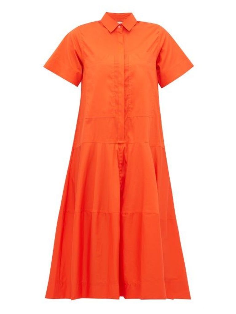 Lee Mathews - Elsie Tiered Cotton-blend Poplin Shirt Dress - Womens - Orange