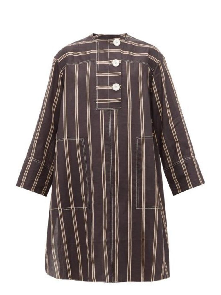 Lee Mathews - Granada Striped Ramie Shirt Dress - Womens - Black