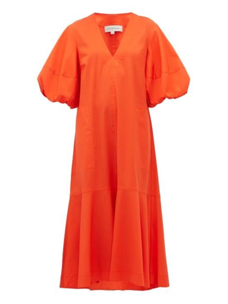 Lee Mathews - Ginger Puff-sleeve Cotton-blend Midi Dress - Womens - Orange