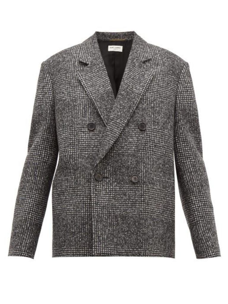 Saint Laurent - Double-breasted Checked Wool-blend Jacket - Womens - Grey