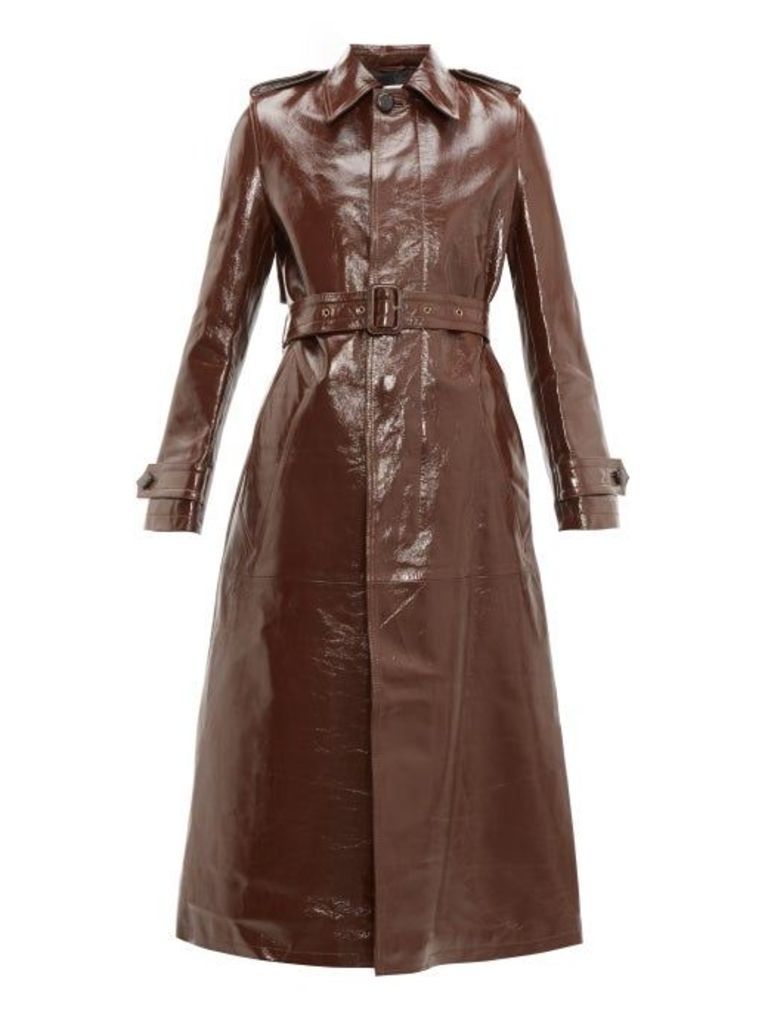 Ami - Single-breasted Crinkled-leather Trench Coat - Womens - Brown