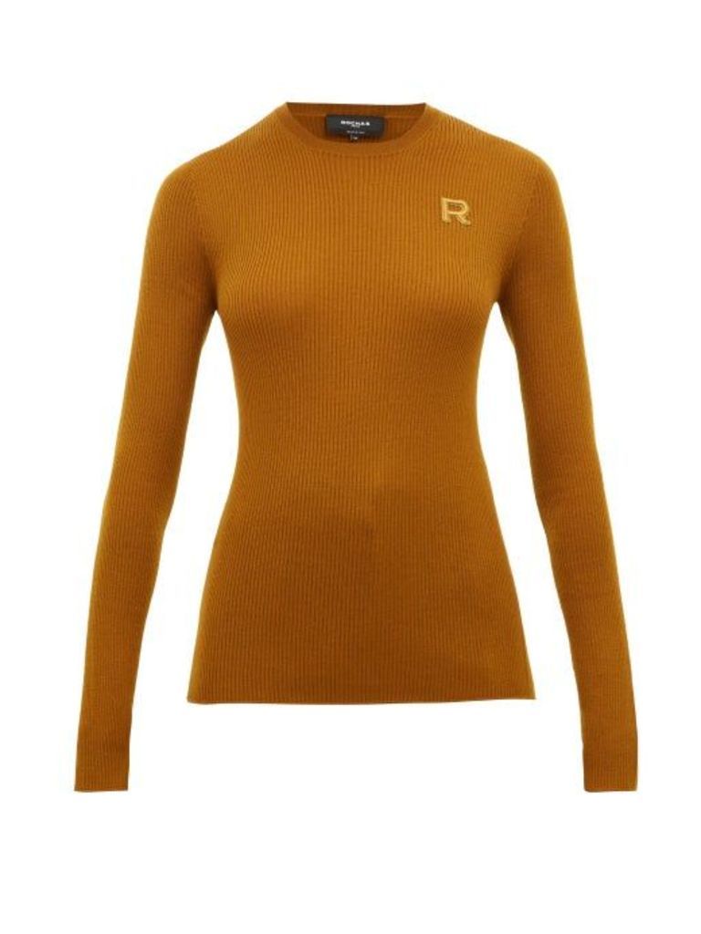 Rochas - Logo-embroidered Wool Sweater - Womens - Brown