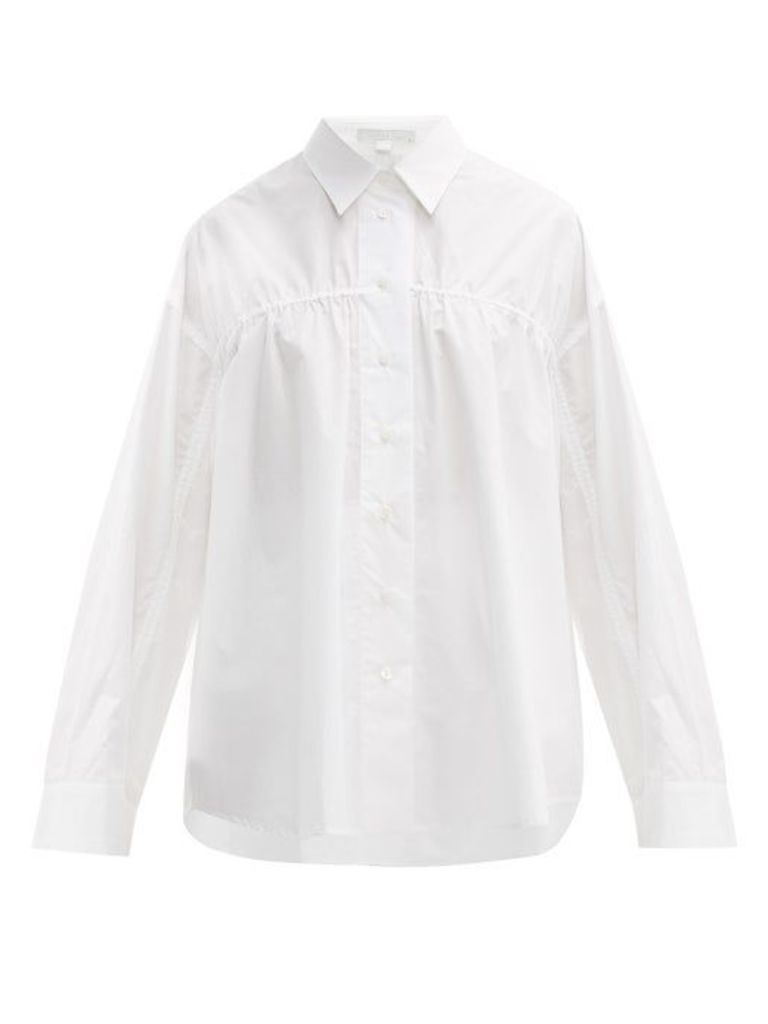 White Story - Oversized Ruched Cotton Shirt - Womens - White