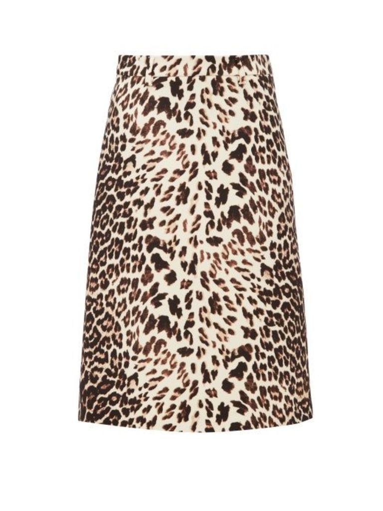 Prada - Leopard-print Wool-twill Skirt - Womens - Leopard