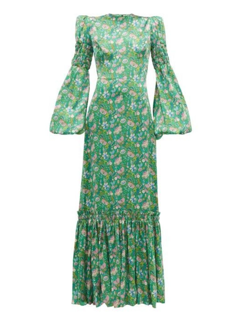 The Vampire's Wife - Festival Floral-print Silk-charmeuse Maxi Dress - Womens - Green Multi