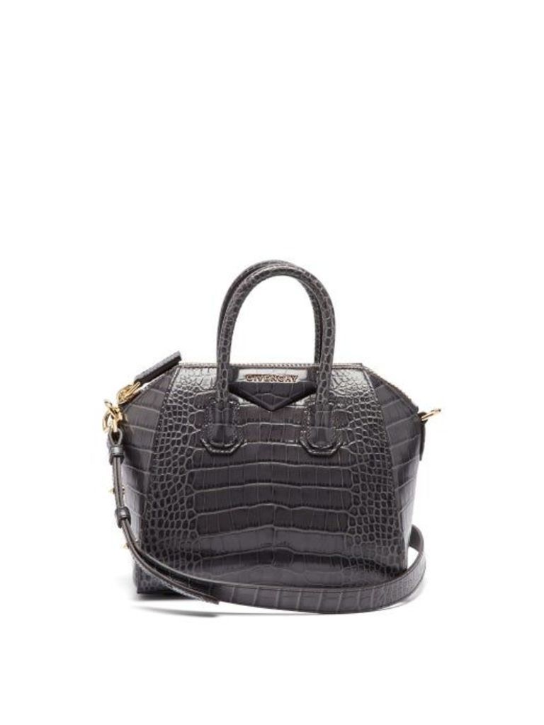 Givenchy - Antigona Mini Crocodile-effect Leather Bag - Womens - Dark Grey