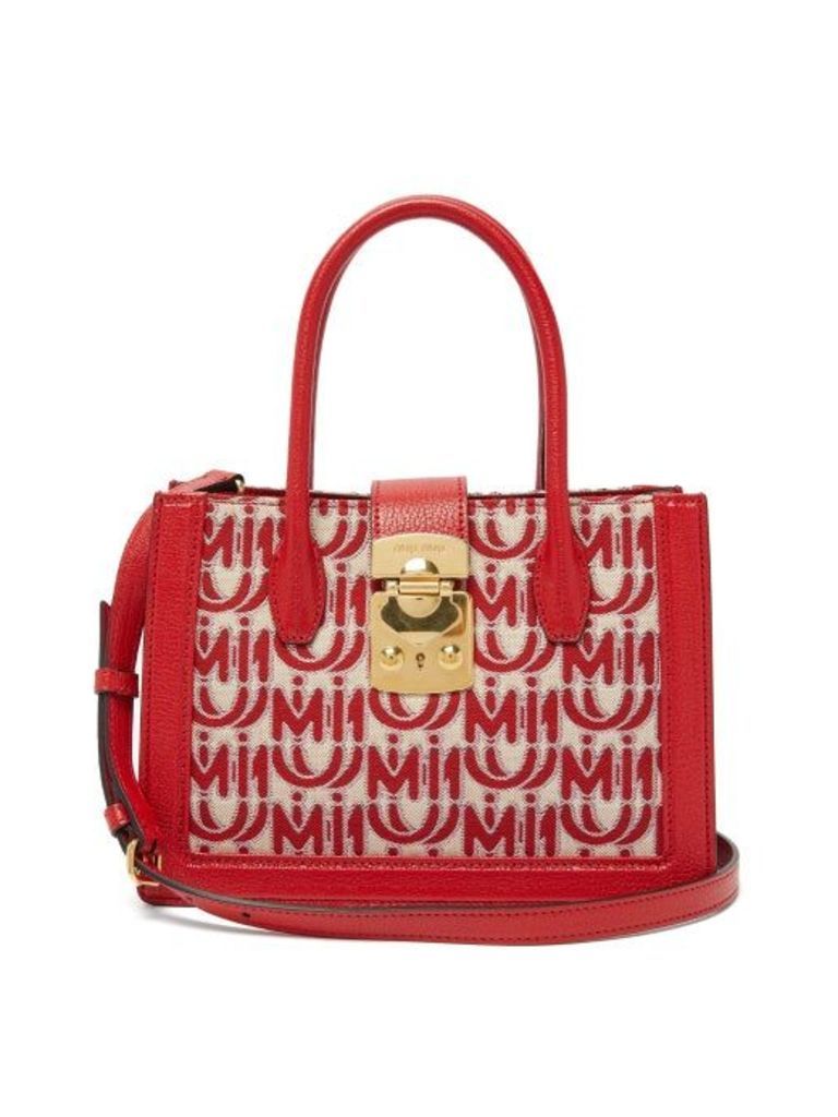 Miu Miu - Madras Small Logo-jacquard Leather-trim Bag - Womens - Red White