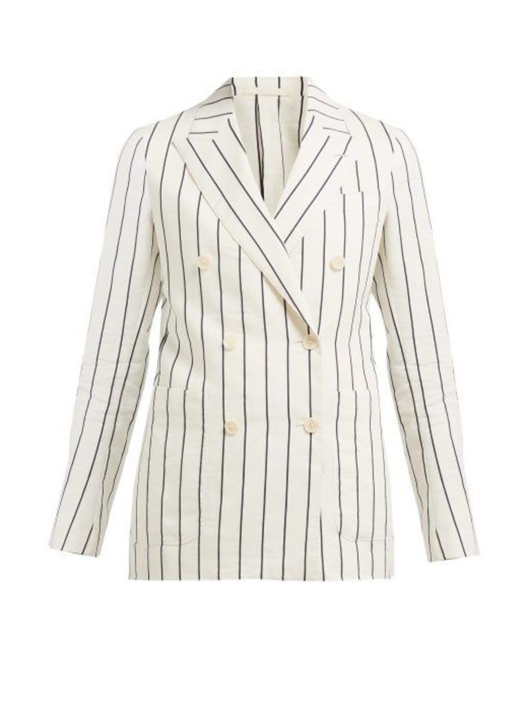 Odyssee - Jeanne Striped Double-breasted Cotton-blend Blazer - Womens - Cream
