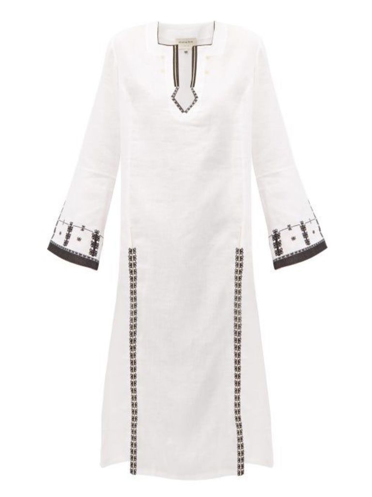 Zeus + Dione - Tangara Embroidered Linen Midi Dress - Womens - White