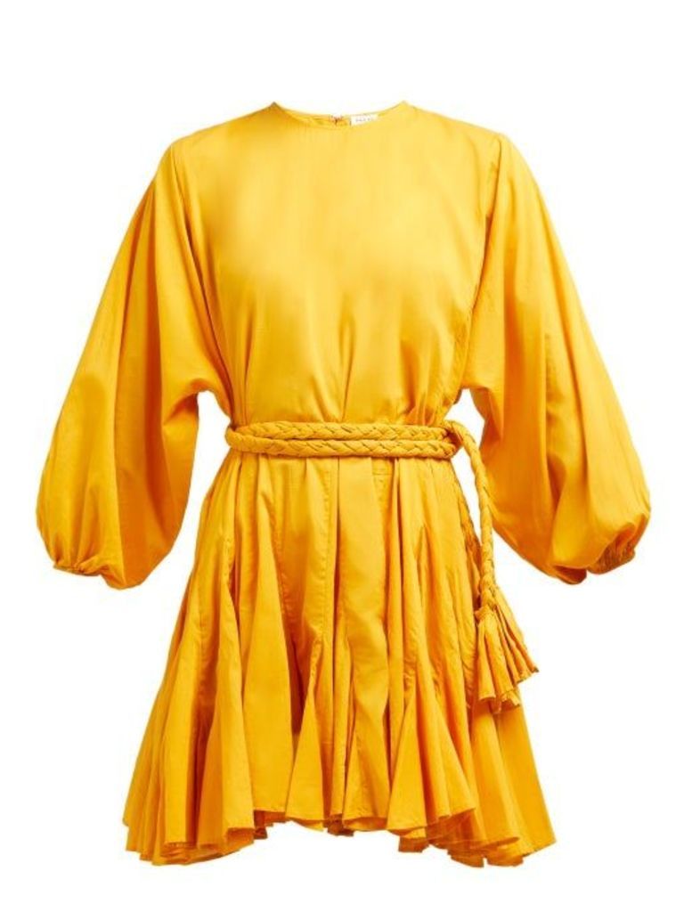 Rhode - Ella Tie-waist Cotton-voile Mini Dress - Womens - Yellow