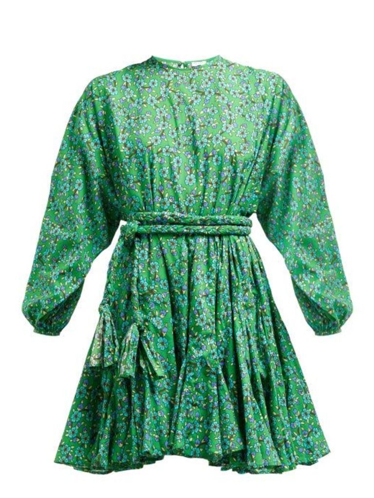 Rhode - Ella Floral-print Cotton Mini Dress - Womens - Green Print