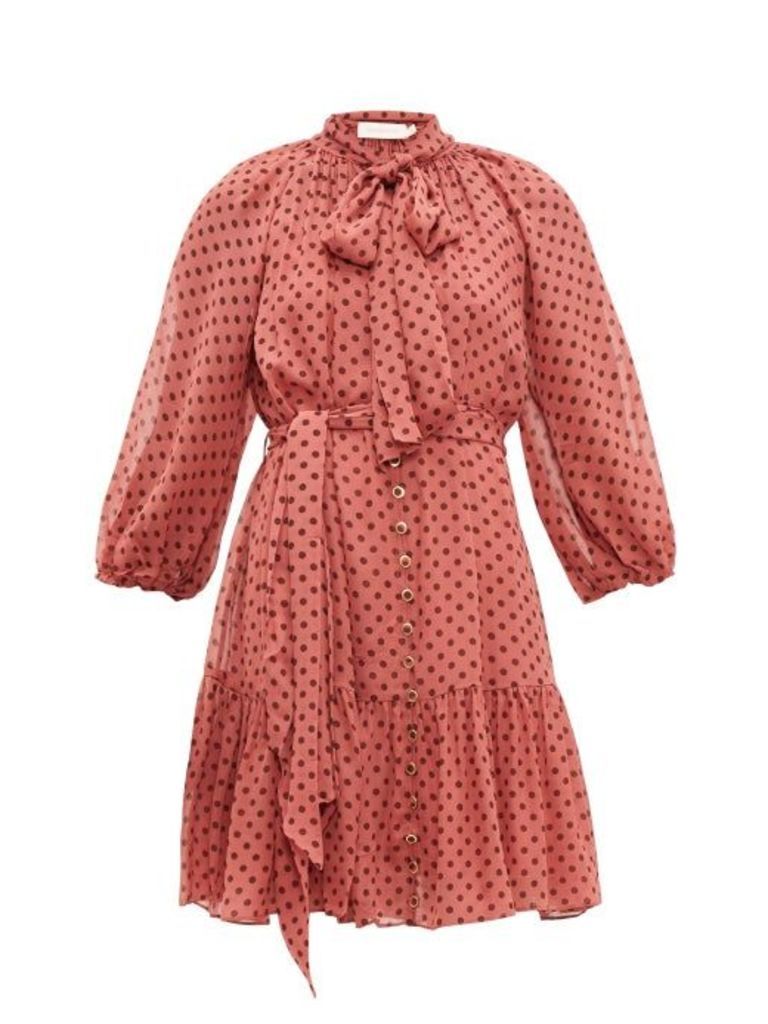 Zimmermann - Espionage Polka-dot Chiffon Mini Dress - Womens - Pink Print