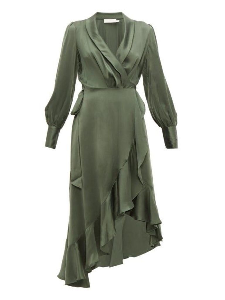 Zimmermann - Espionage Silk-charmeuse Wrap Dress - Womens - Green