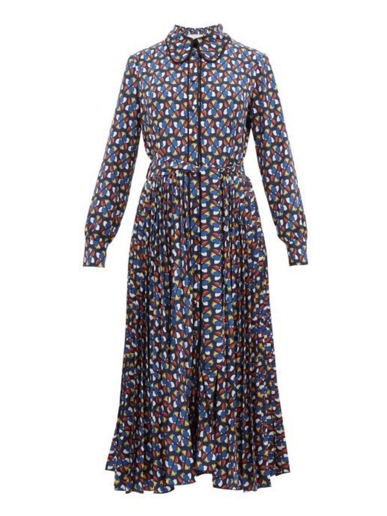 La DoubleJ - Pinwheel-print Pleated-skirt Shirtdress - Womens - Blue Print