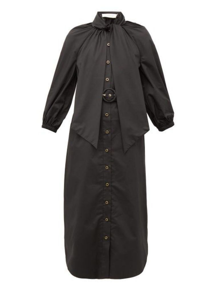 Zimmermann - Espionage Pussybow Belted Cotton Shirt Dress - Womens - Black