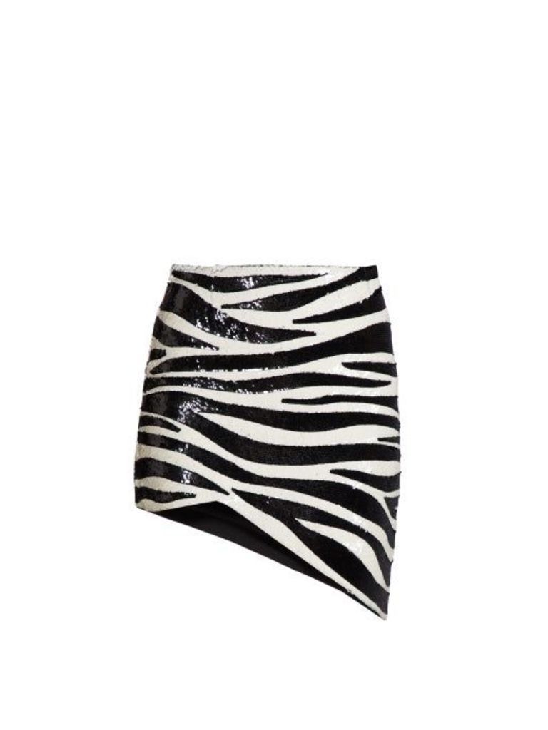 Saint Laurent - Zebra-sequinned Asymmetric Mini Skirt - Womens - Black White