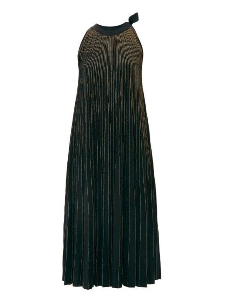 Elie Saab - Tie Neck Metallic Ribbed Knit Midi Dress - Womens - Black