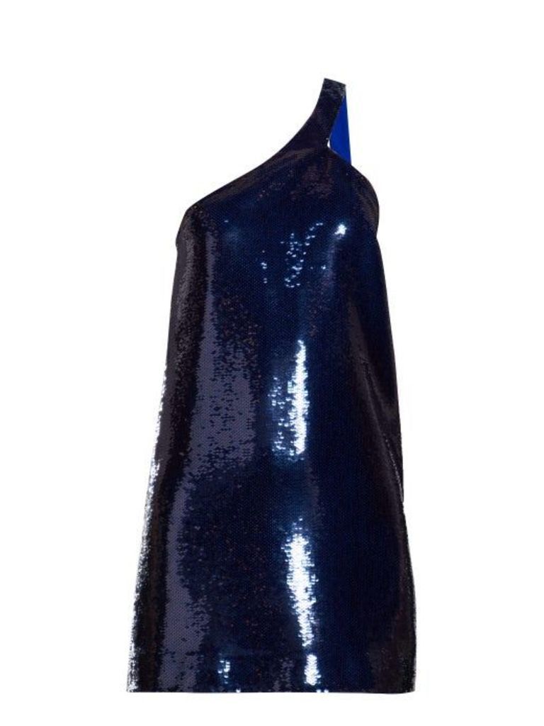 Saint Laurent - Sequinned Asymmetric Mini Dress - Womens - Blue