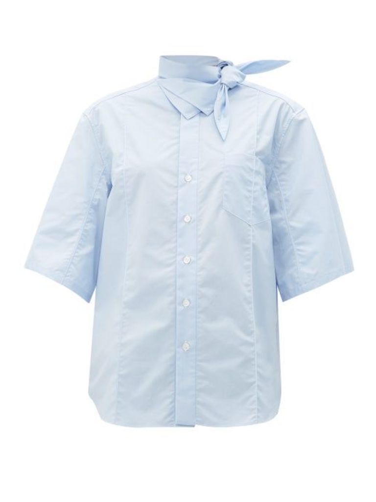 Toga - Tie-neck Cotton Shirt - Womens - Light Blue