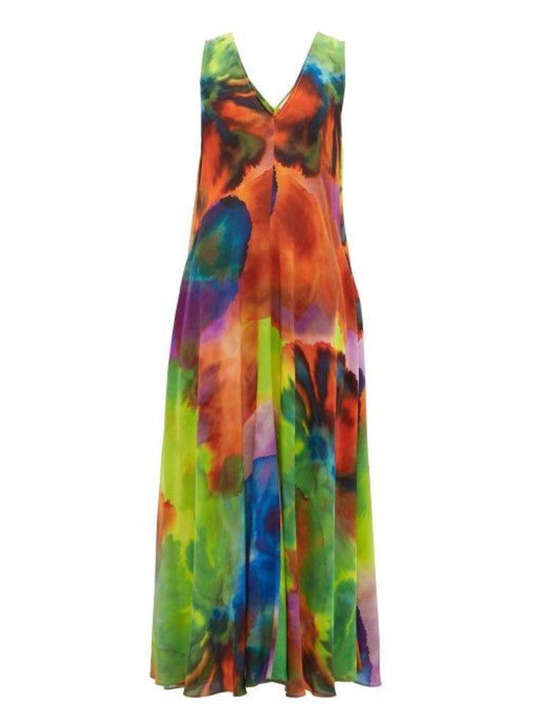 Raey - Neon Tie-dye Print Silk Dress - Womens - Multi