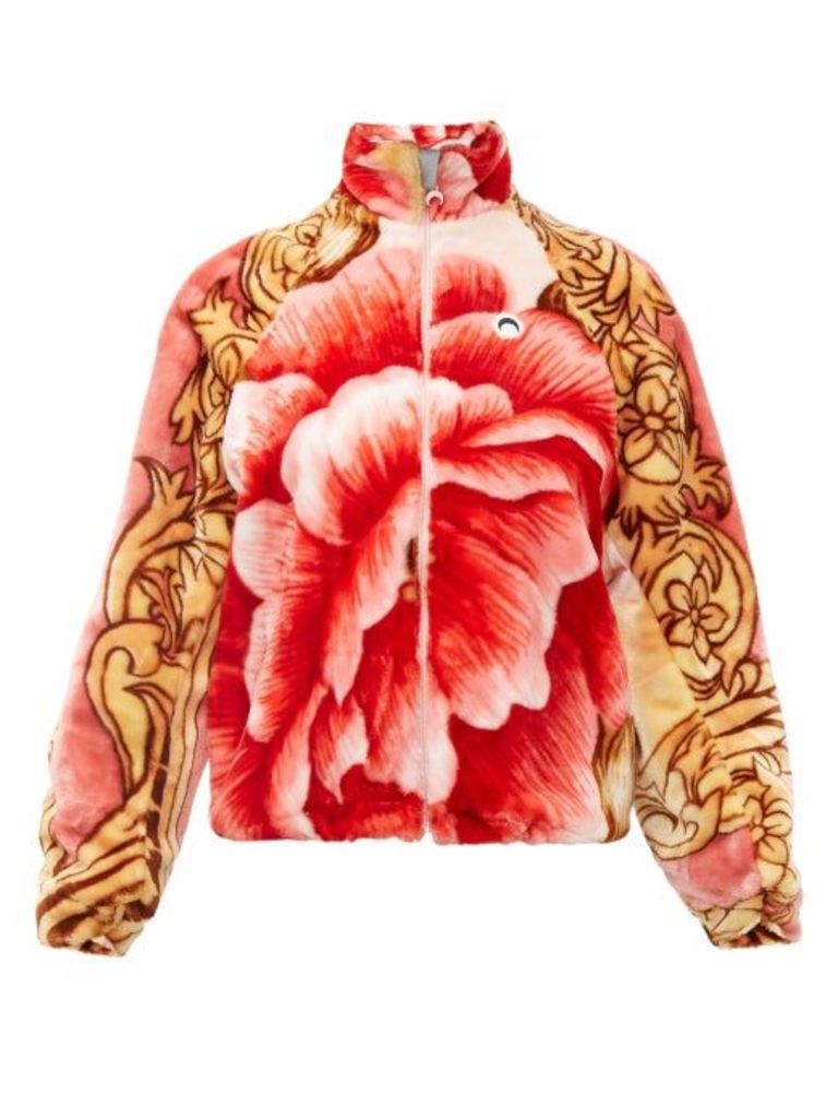 Marine Serre - Floral Print Fleece Jacket - Womens - Pink Multi