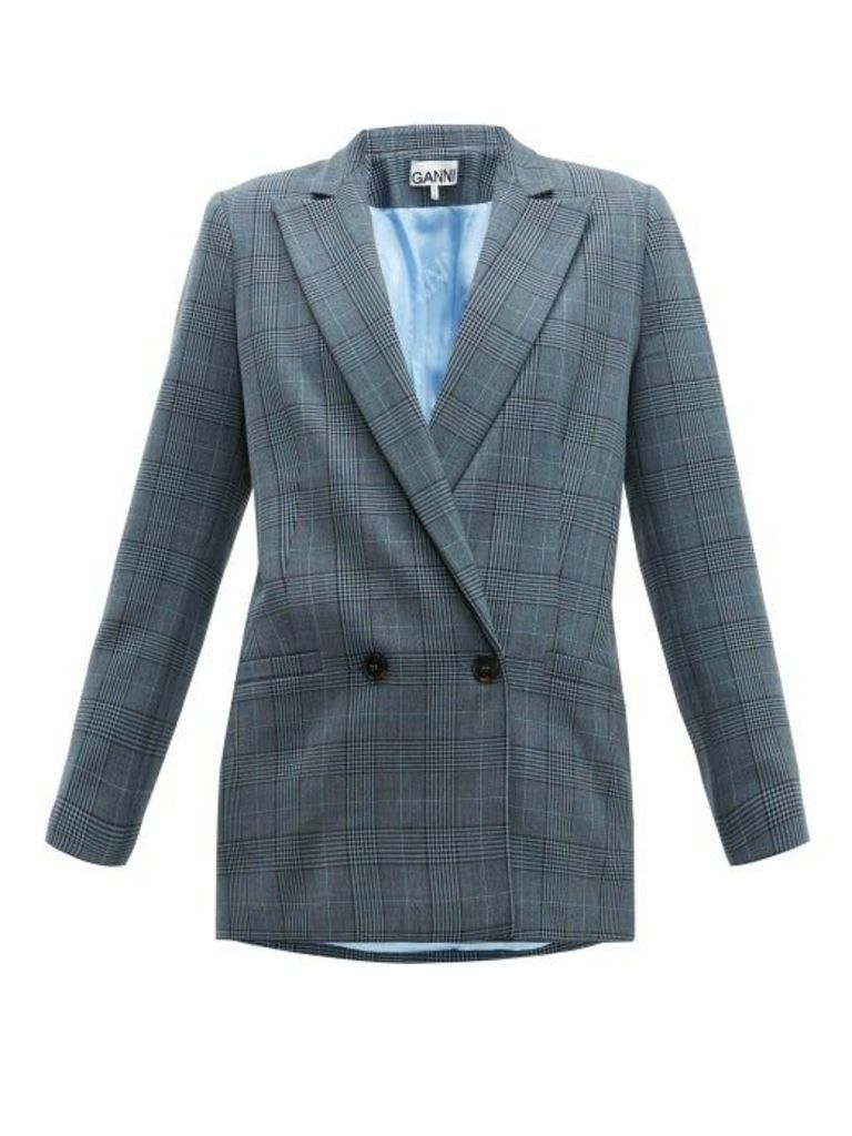 Ganni - Prince Of Wales Check Double-breasted Blazer - Womens - Grey