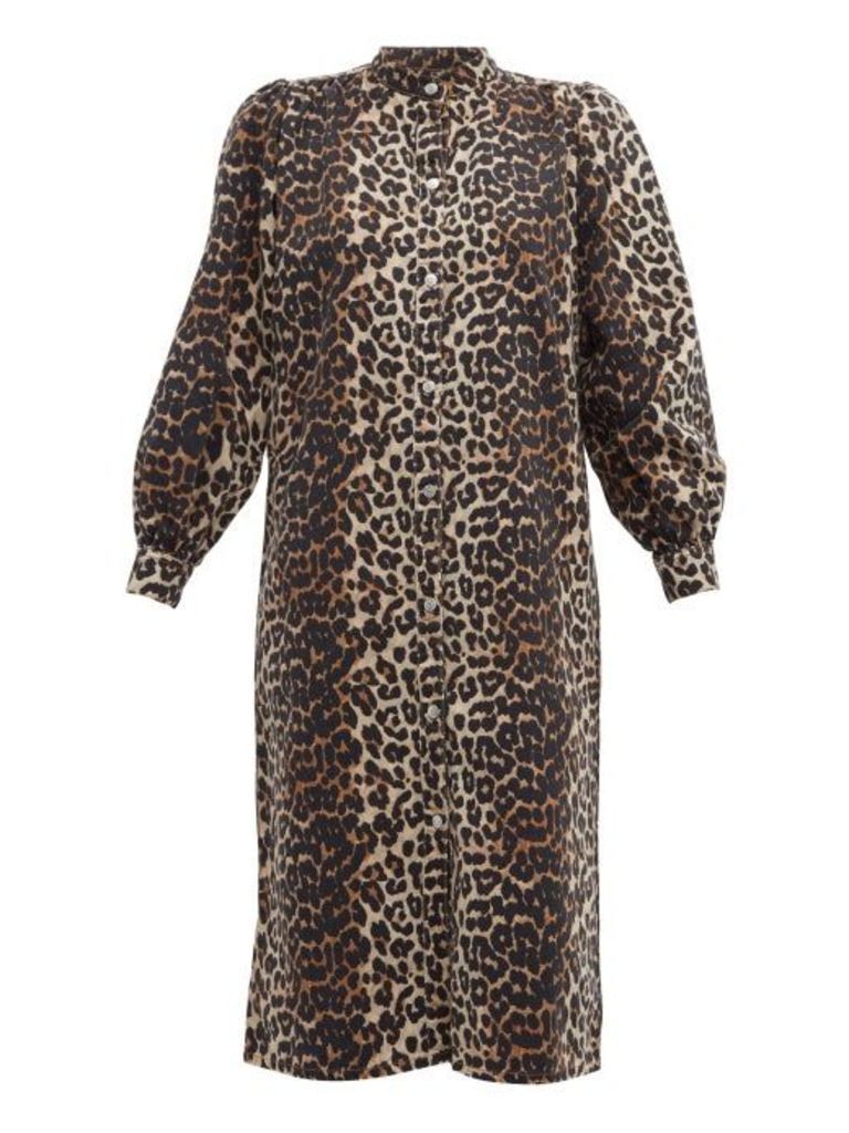 Ganni - Leopard-print Denim Dress - Womens - Leopard