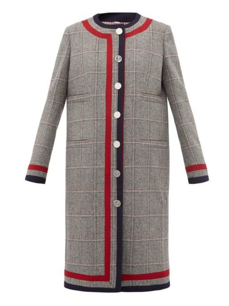 Thom Browne - Fine-checked Nautical Wool Overcoat - Womens - Grey Multi