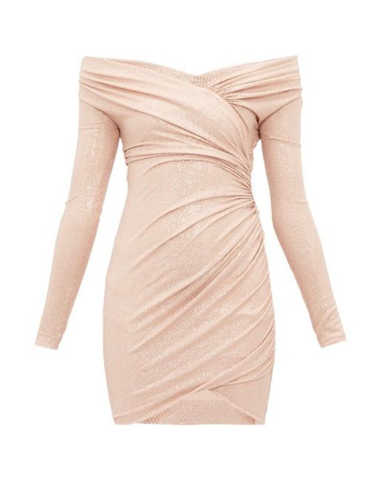 Alexandre Vauthier - Crystal Embellished Off The Shoulder Jersey Dress - Womens - Light Pink