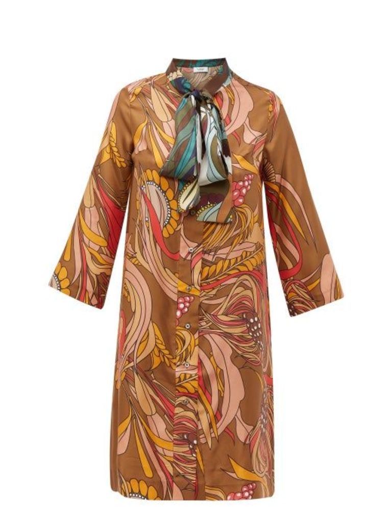 La Prestic Ouiston - Societe Printed Silk-twill Dress - Womens - Brown Multi