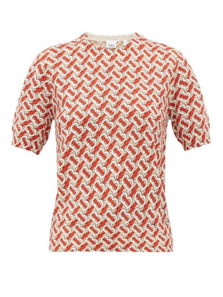 Burberry - Tb Print Short Sleeved Wool Sweater - Womens - Red