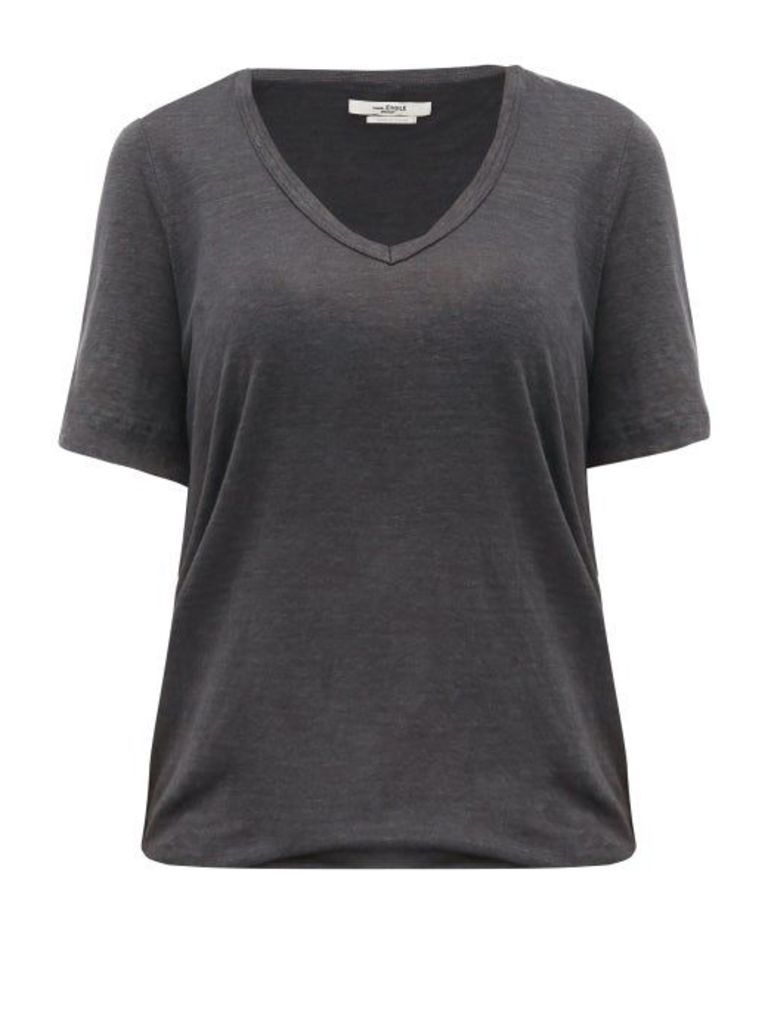Isabel Marant Étoile - Kranger V-neck Linen-jersey T-shirt - Womens - Dark Grey