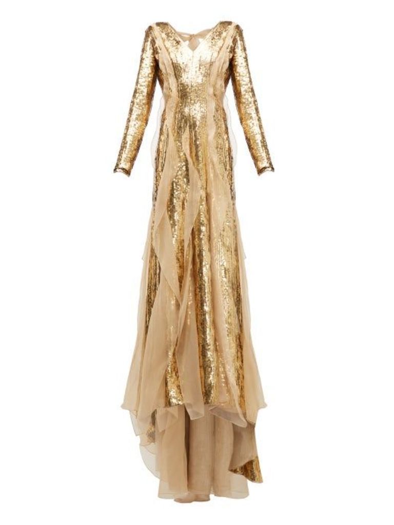 Carolina Herrera - Sequinned Silk-organza Gown - Womens - Gold