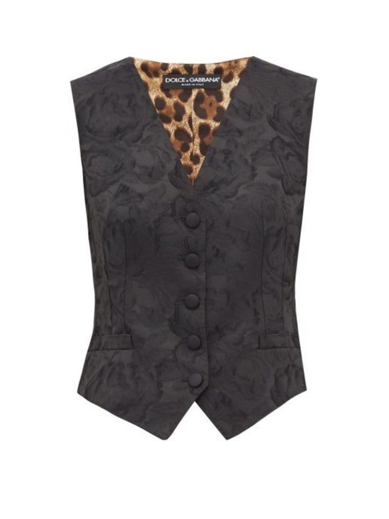 Dolce & Gabbana - Jacquard And Leopard-print Waistcoat - Womens - Black