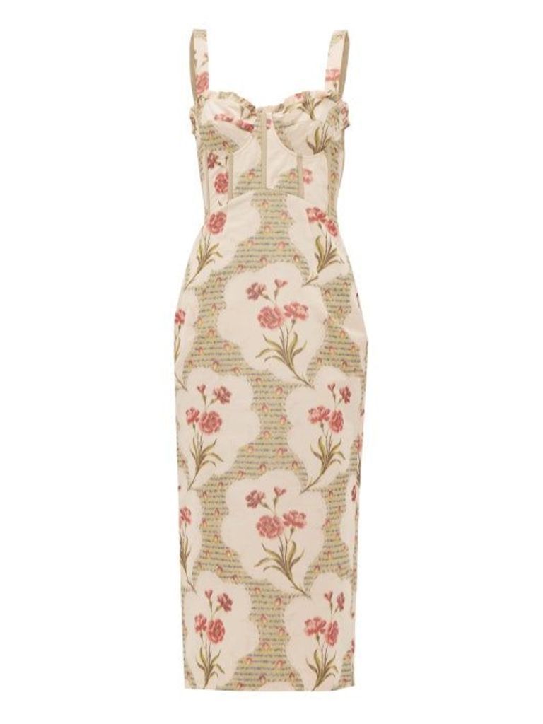 Brock Collection - Pelagia Floral-print Corseted Midi Dress - Womens - Beige Multi
