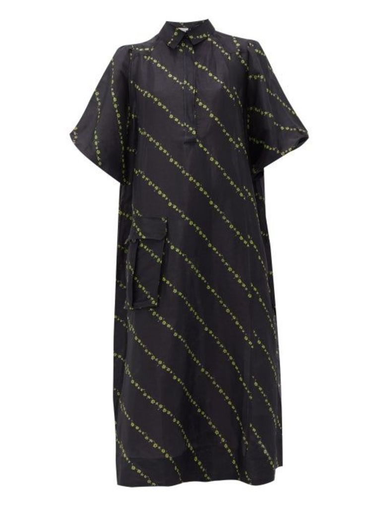 Ganni - Mini Floral-print Side-slit Linen-blend Dress - Womens - Black Multi