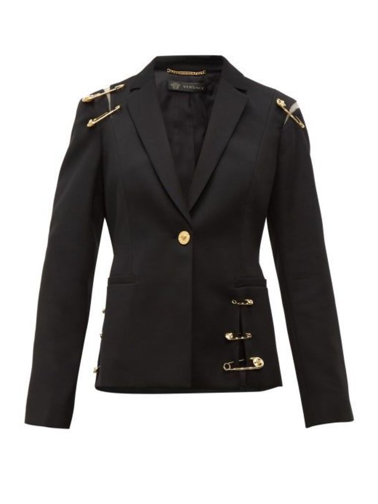 Versace - Safety-pin Single-breasted Wool Blazer - Womens - Black