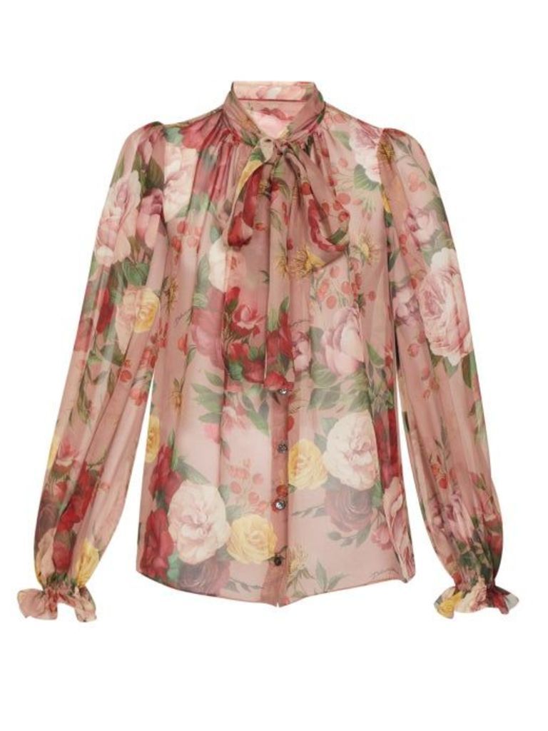 Dolce & Gabbana - Floral Pussy-bow Silk Blouse - Womens - Pink Multi